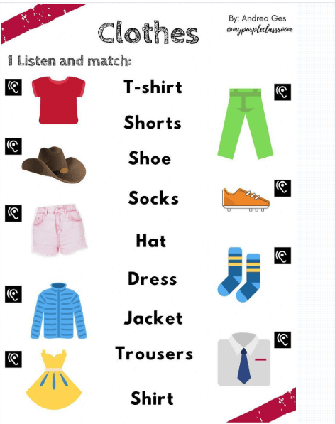 Clothes / Listen and Match Worksheet by Andrea Ges